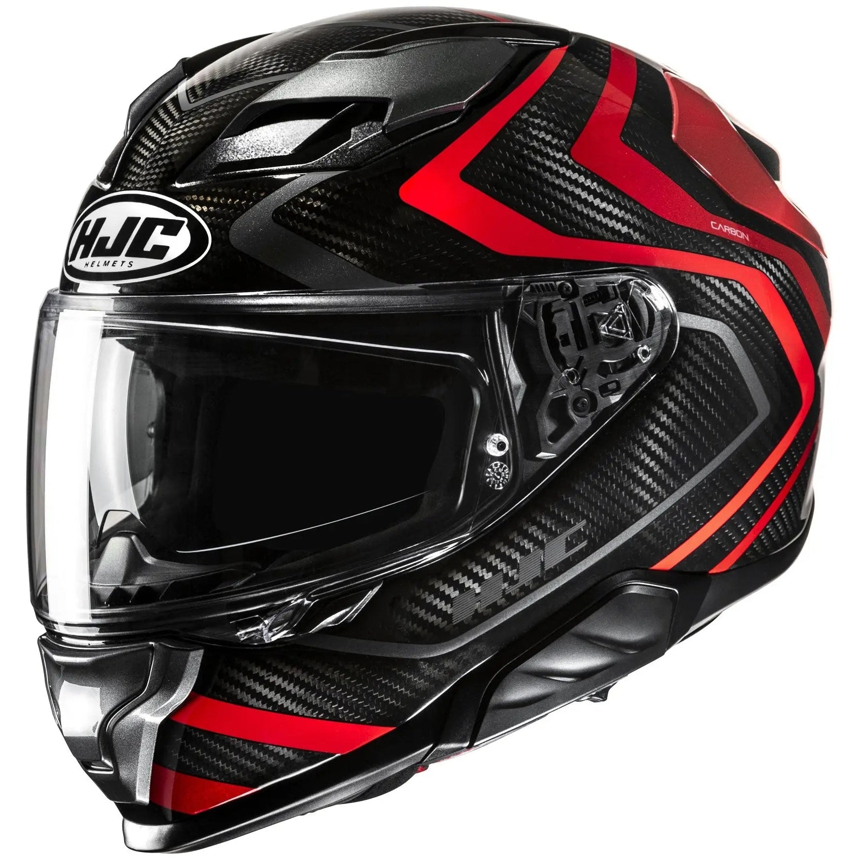 HJC F71 Carbon Nevio MC1 Red Full Face Motorcycle Helmet, front-left view on white background
