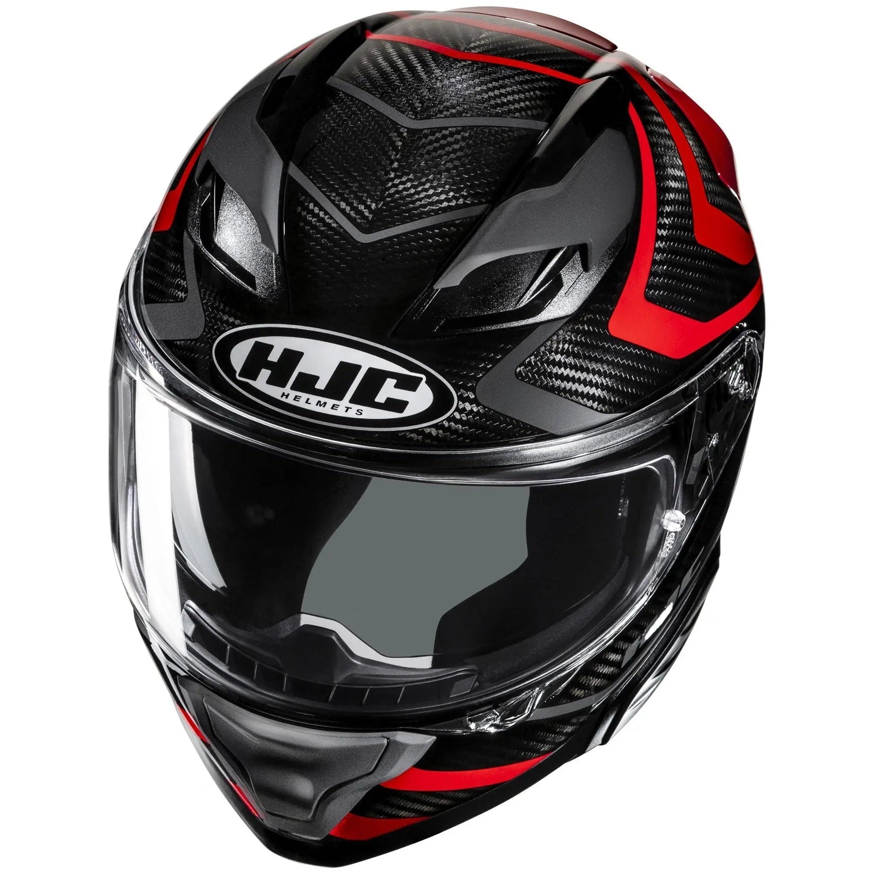 HJC F71 Carbon Nevio MC1 Red Full Face Motorcycle Helmet, upper-front view on white background