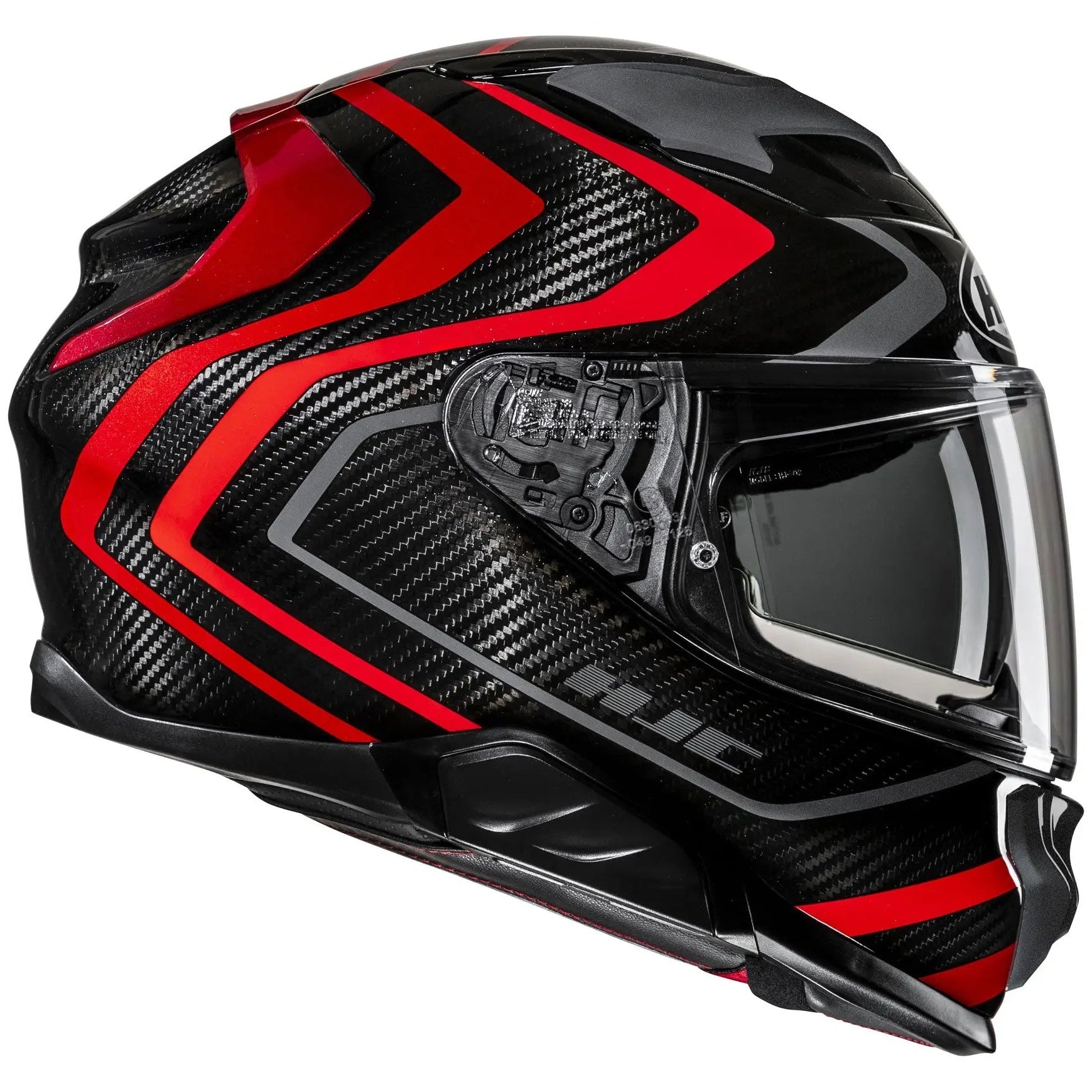 HJC F71 Carbon Nevio MC1 Red Full Face Motorcycle Helmet, right-side view on white background