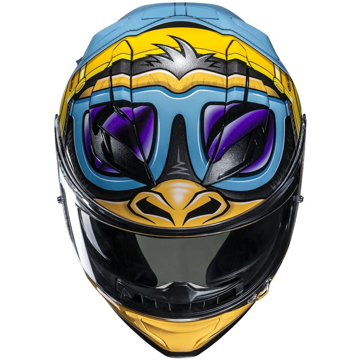HJC F71 MONKEY DJ MC23 Blue / White / Fluo Yellow Full Face Motorcycle Helmet, front view on white background