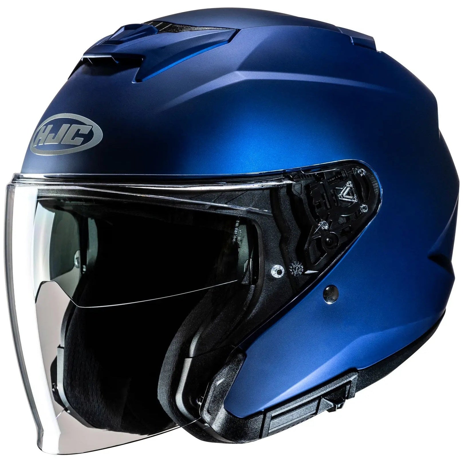 HJC i31 Semi Flat Metallic Blue, front-left view on white background