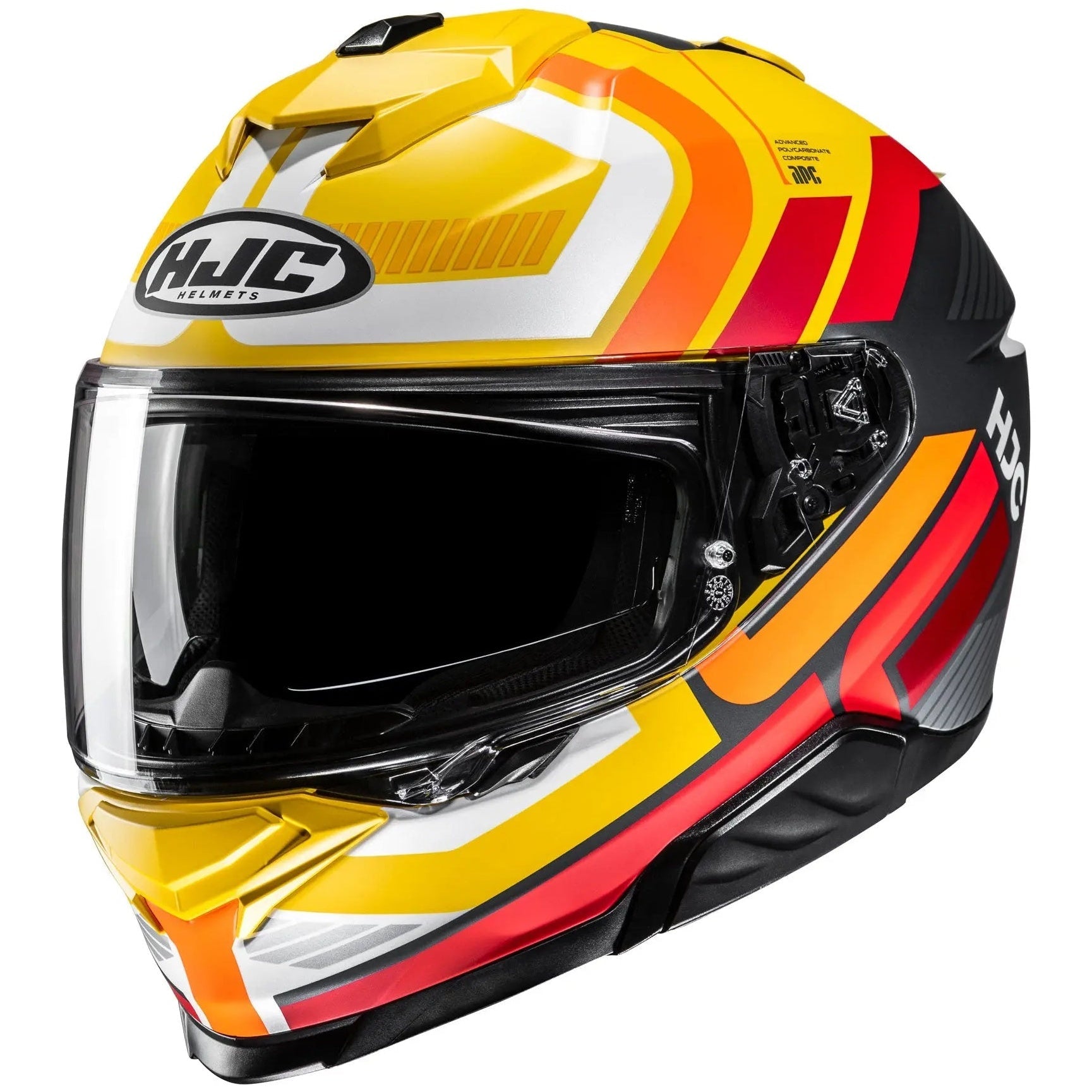 HJC i71 VIZ MC3SF Yellow Full Face Motorcycle Helmet, front-left view on white background