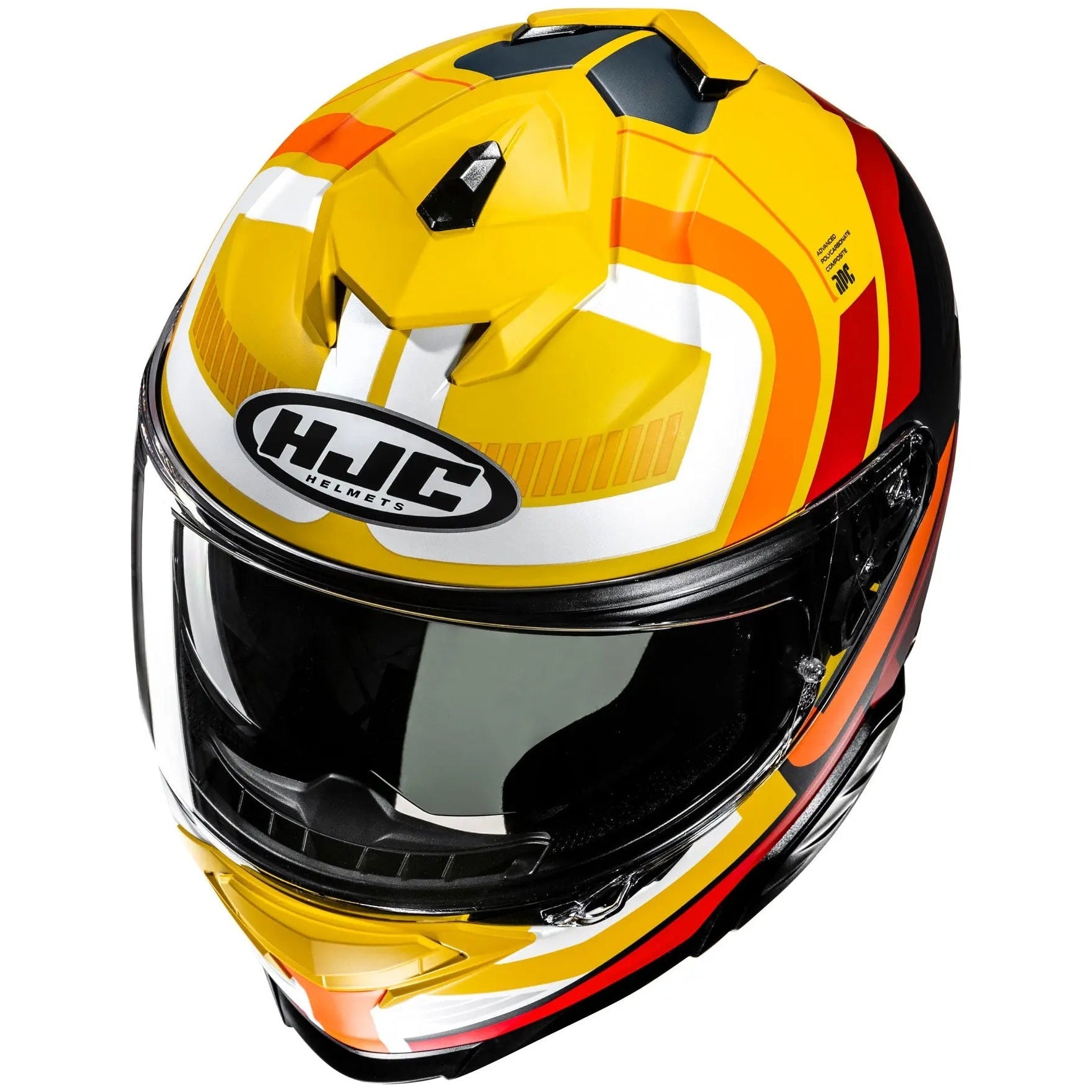 HJC i71 VIZ MC3SF Yellow Full Face Motorcycle Helmet, front view on white background