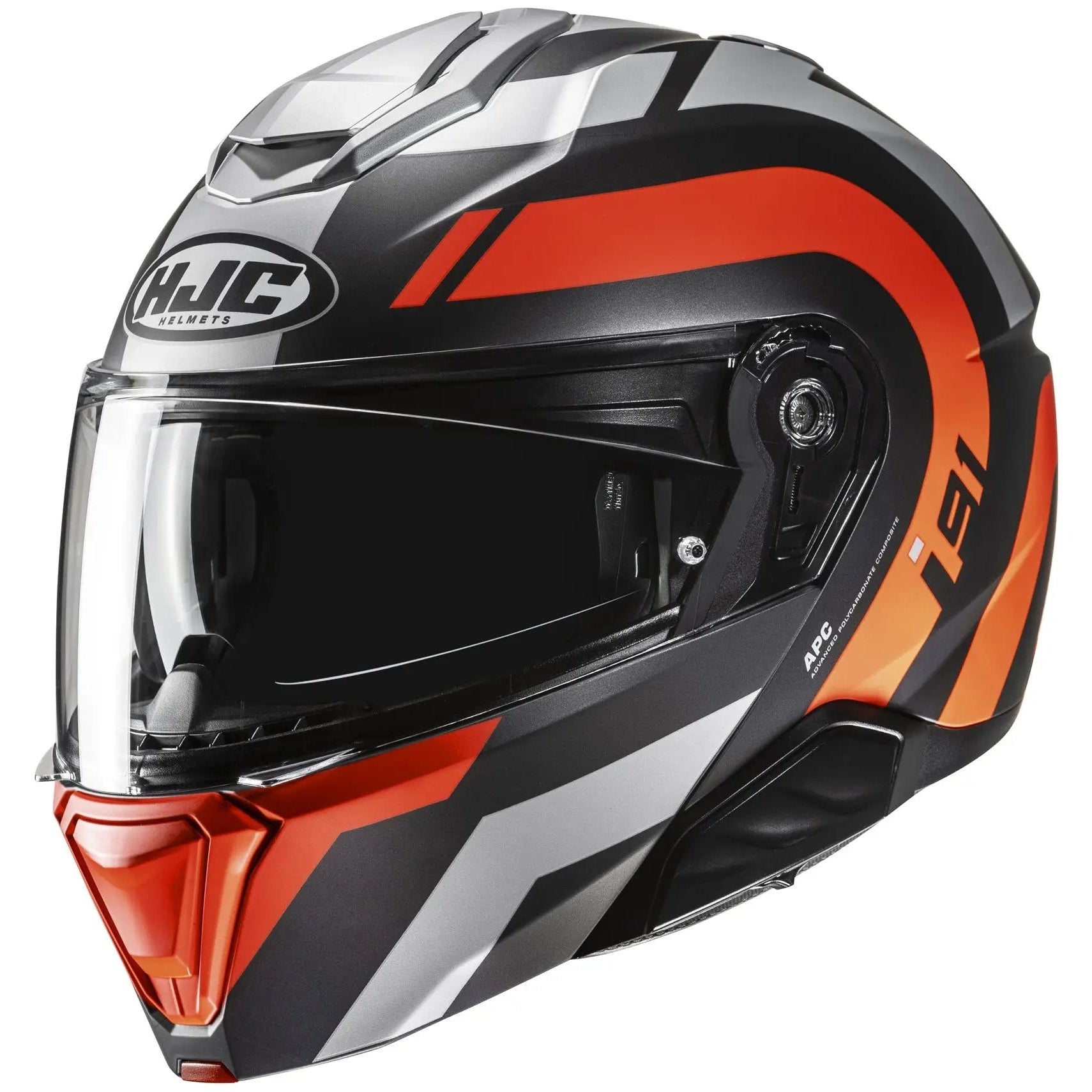 HJC i91 Arven MC6HSF Orange, front-left view on white background