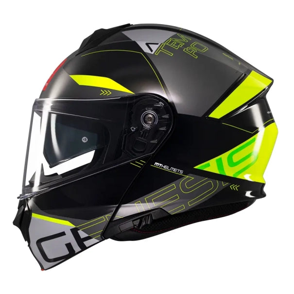 MT Helmets Genesis SV Atempo B3 Gloss Fluorescent modular motorcycle helmet, left-side profile with chin bar closed