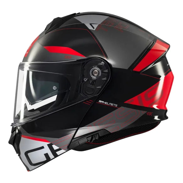 MT Helmets Genesis SV Atempo B5 Gloss Red modular motorcycle helmet, left-side profile with chin bar closed