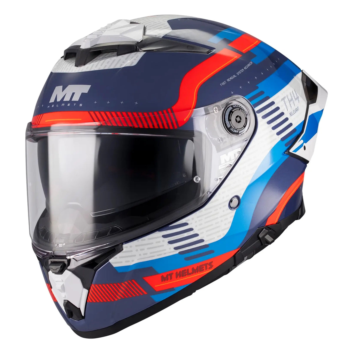 MT Helmets Thunder 4 R Relevant C5 Gloss Blue / Red / Grey, front three-quarter view