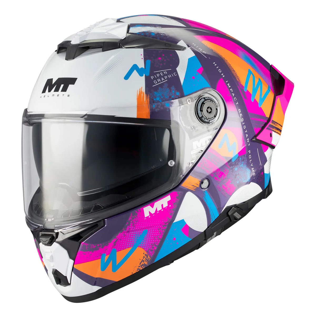 MT Helmets Thunder 4 R Pipen C8 Gloss Pink / White, front three-quarter view