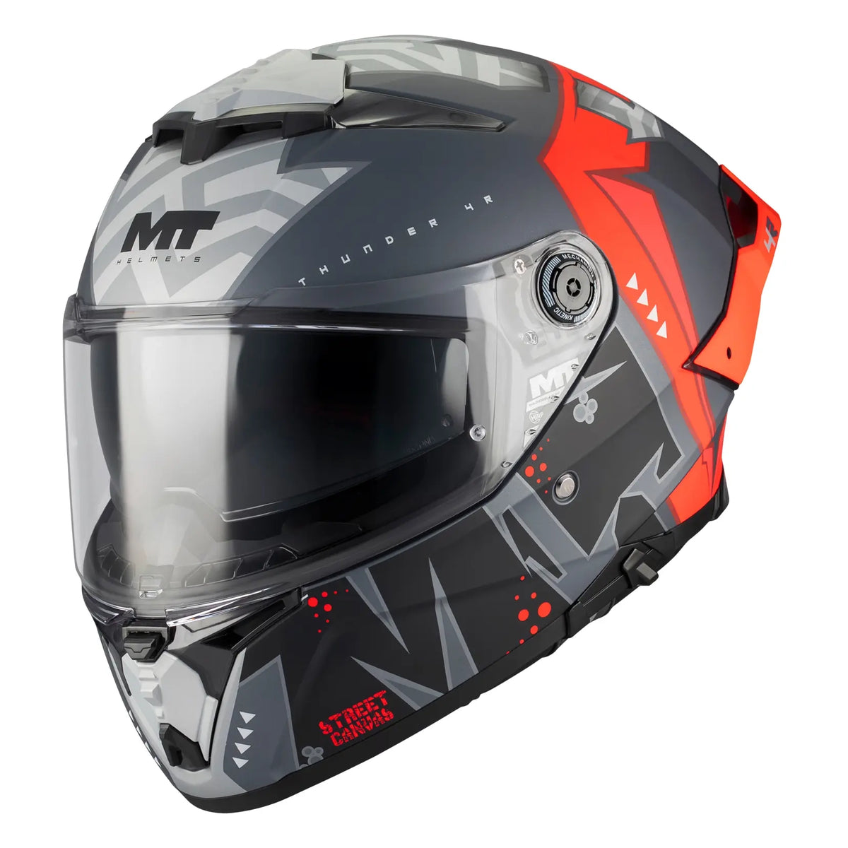 MT Helmets Thunder 4 R Canvas C5 Matt Black / Red, front three-quarter view