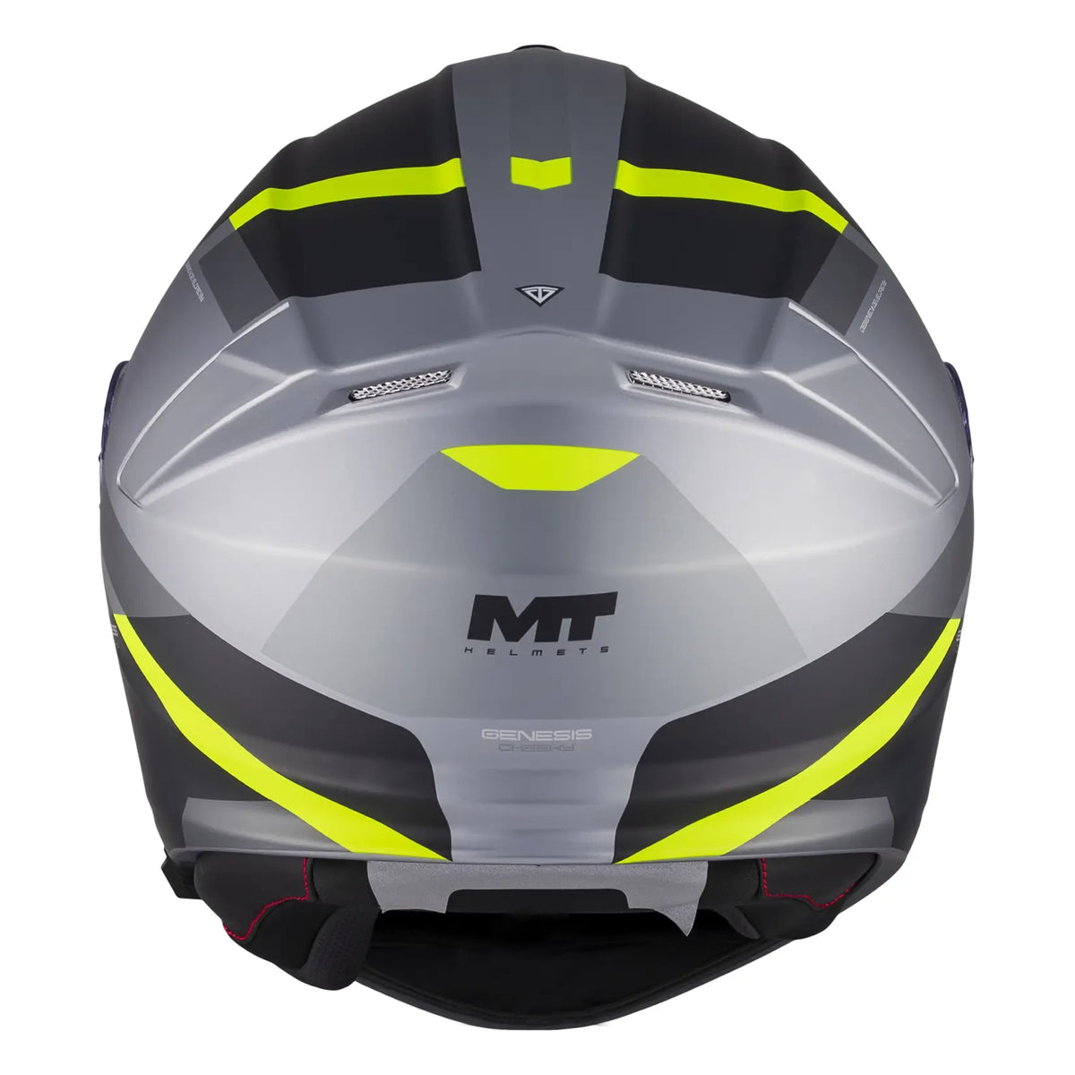 MT Helmets Genesis R Cheeky C3 Matt Grey / Fluo Yellow, rear view