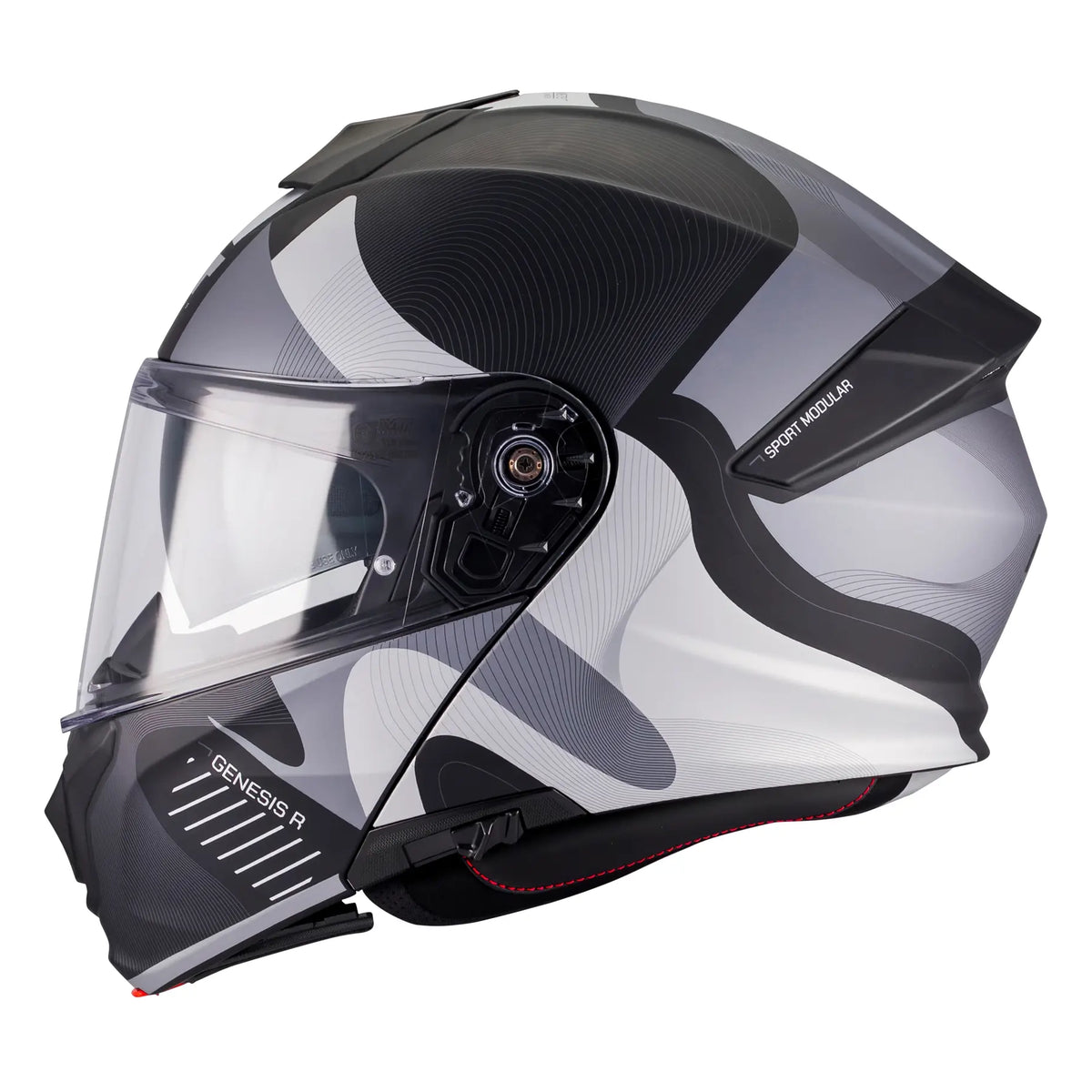 MT Helmets Genesis R Lancer B12 Matt Black / Grey, side profile with chin bar closed