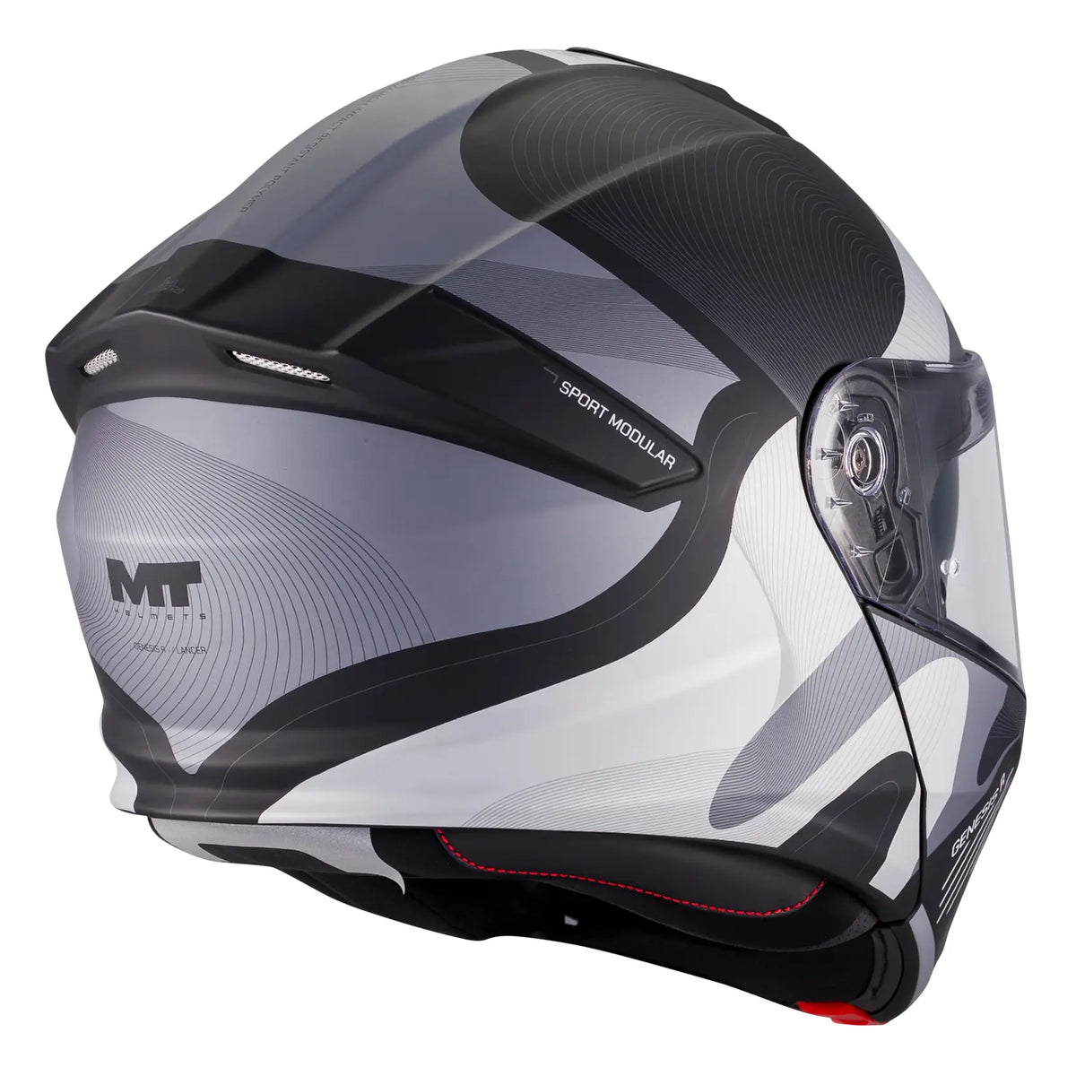 MT Helmets Genesis R Lancer B12 Matt Black / Grey, rear three-quarter view
