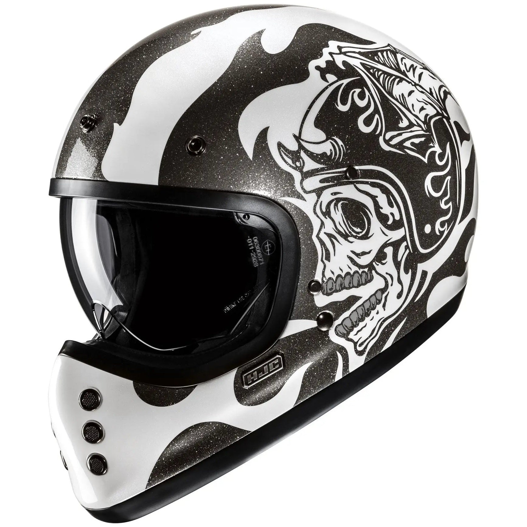 HJC V60 Flame MC5 Black Full Face Motorcycle Helmet, retro full-face motorcycle helmet product view on white background