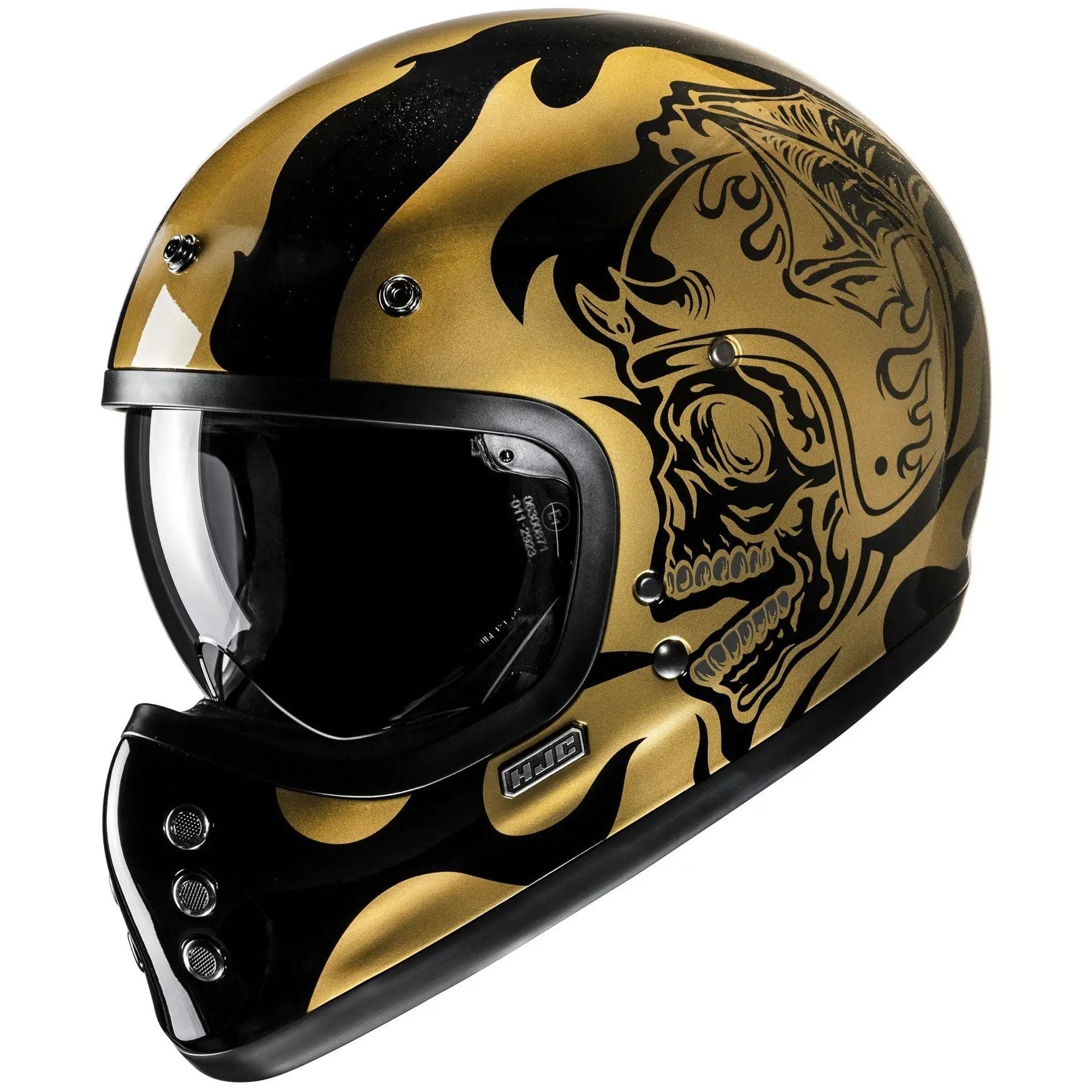 HJC V60 Flame MC9 Gold Full Face Motorcycle Helmet, retro full-face motorcycle helmet product view on white background