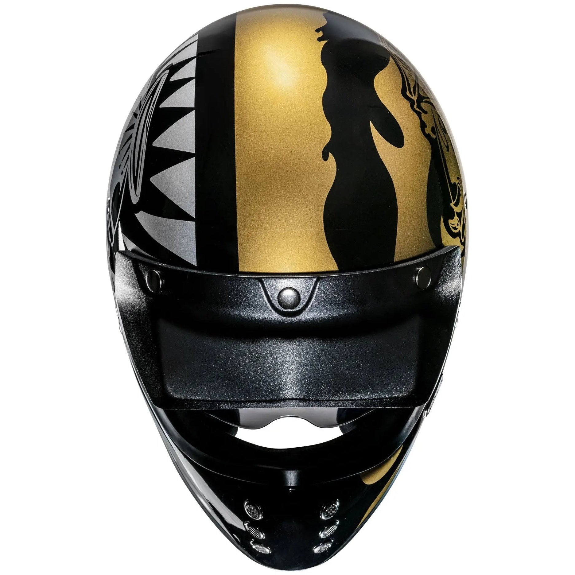 HJC V60 Flame MC9 Gold Full Face Motorcycle Helmet, alternate retro full-face motorcycle helmet angle on white background