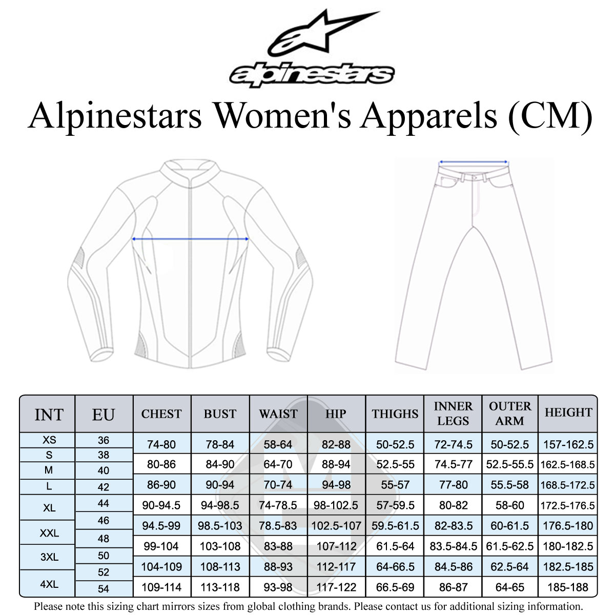 Alpinestars Women's Size Guide