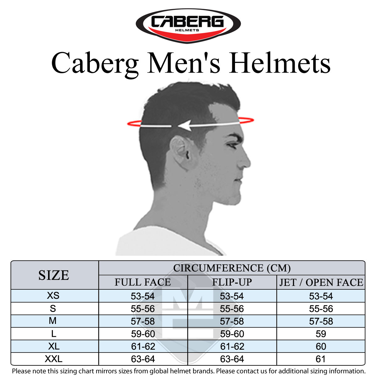 Caberg Men's Size Guide
