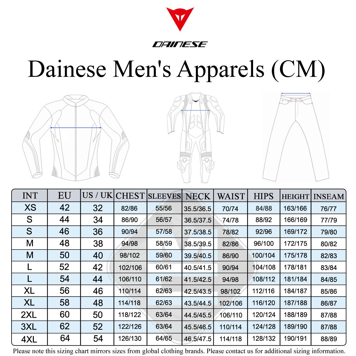 Dainese Men's Size Guide