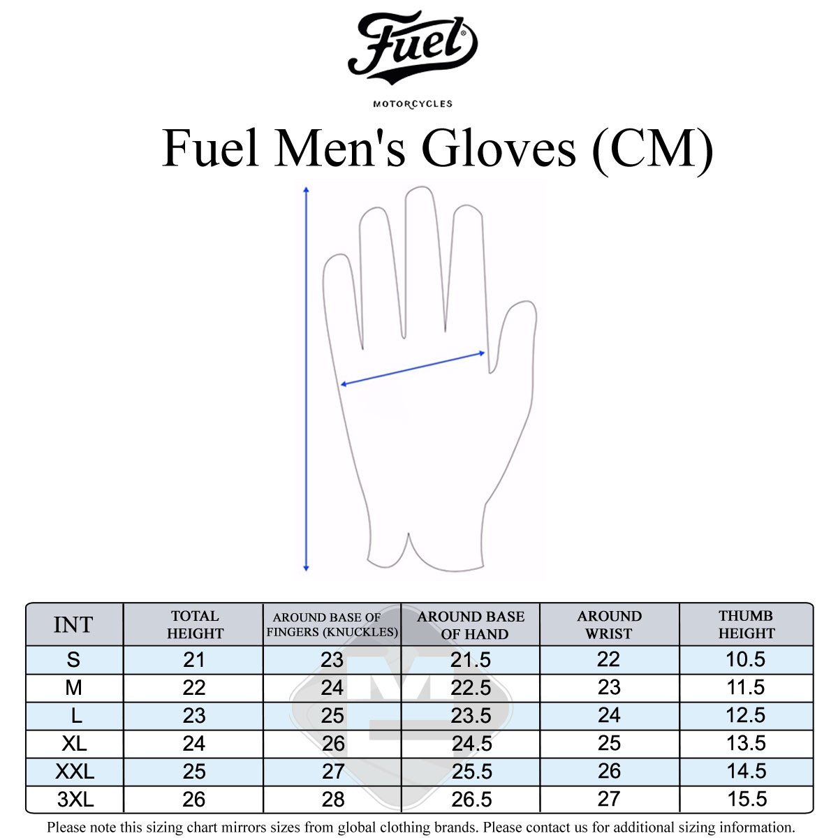 Fuel Men's Size Guide
