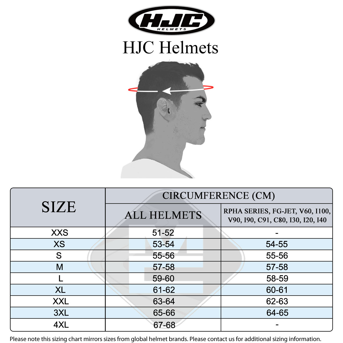 HJC Men's Size Guide