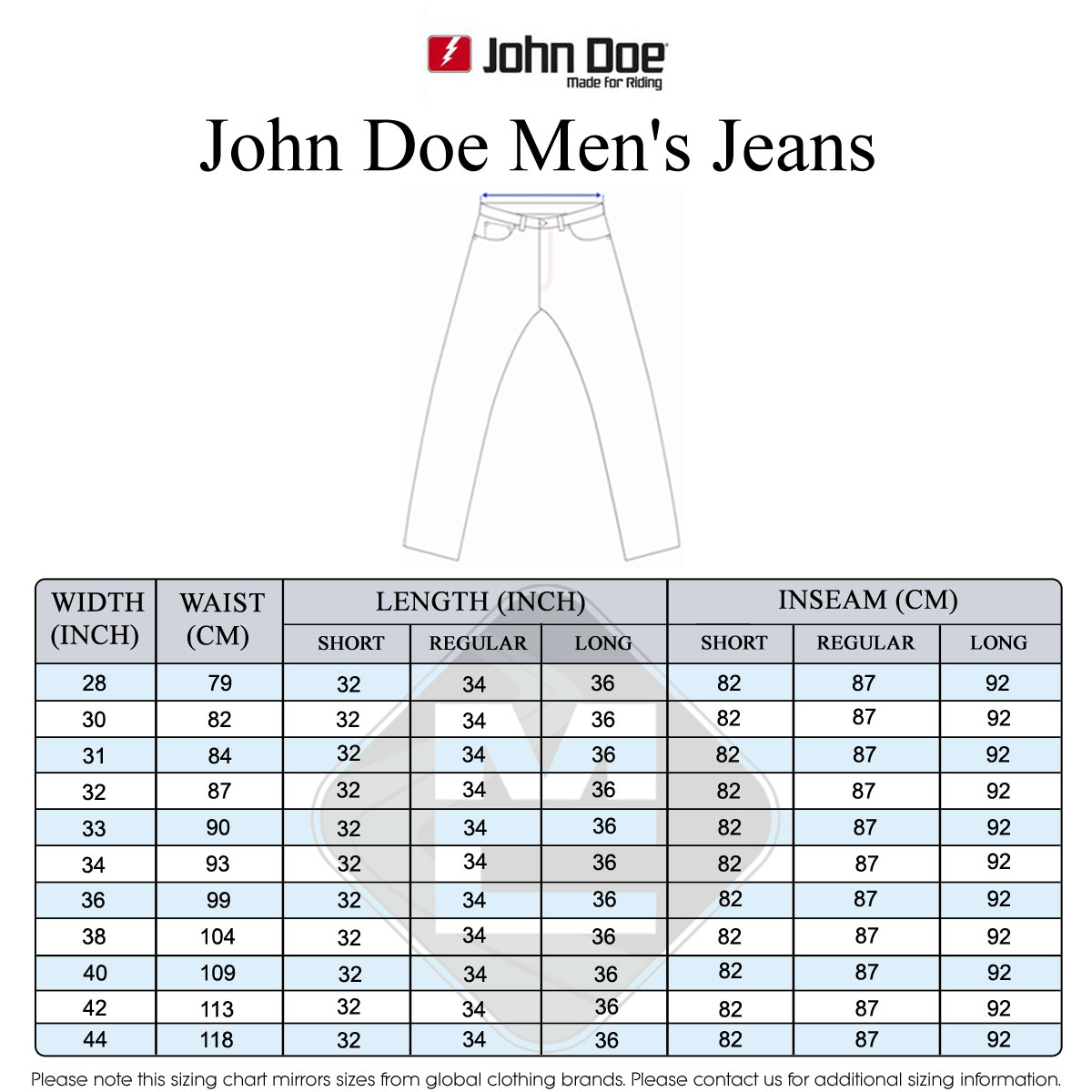 John Doe Men's Size Guide