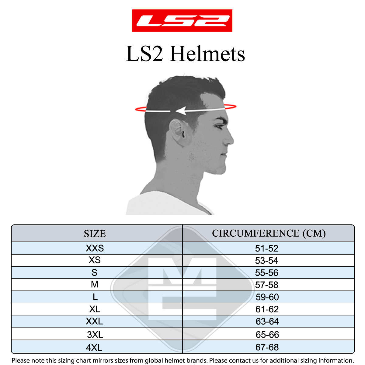 LS2 Men's Size Guide
