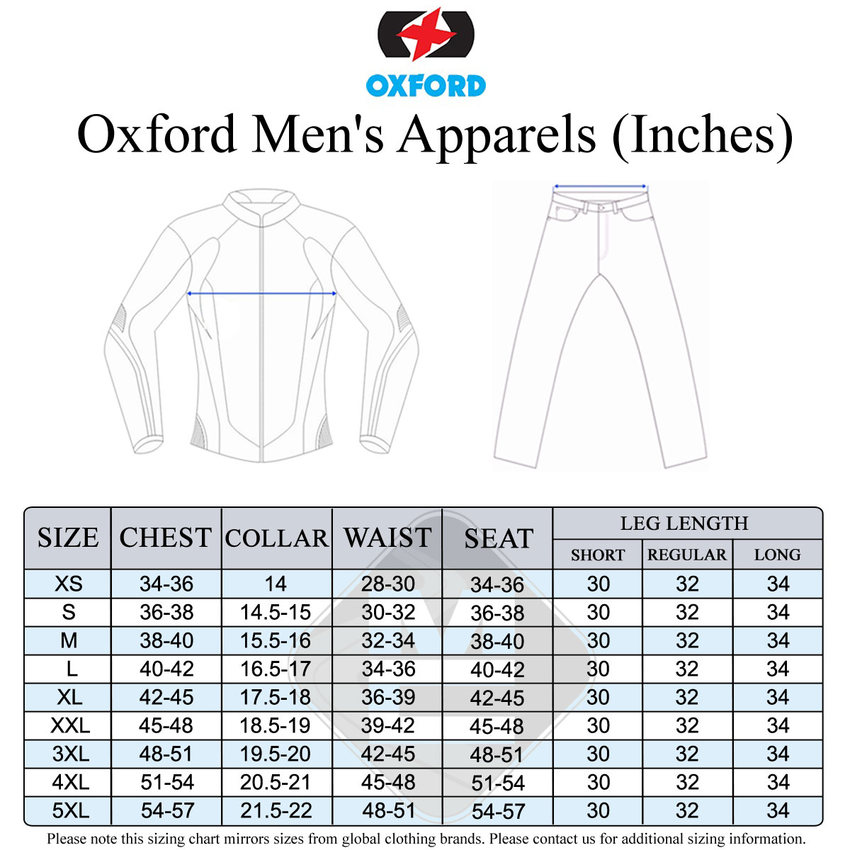 Oxford Men's Size Guide