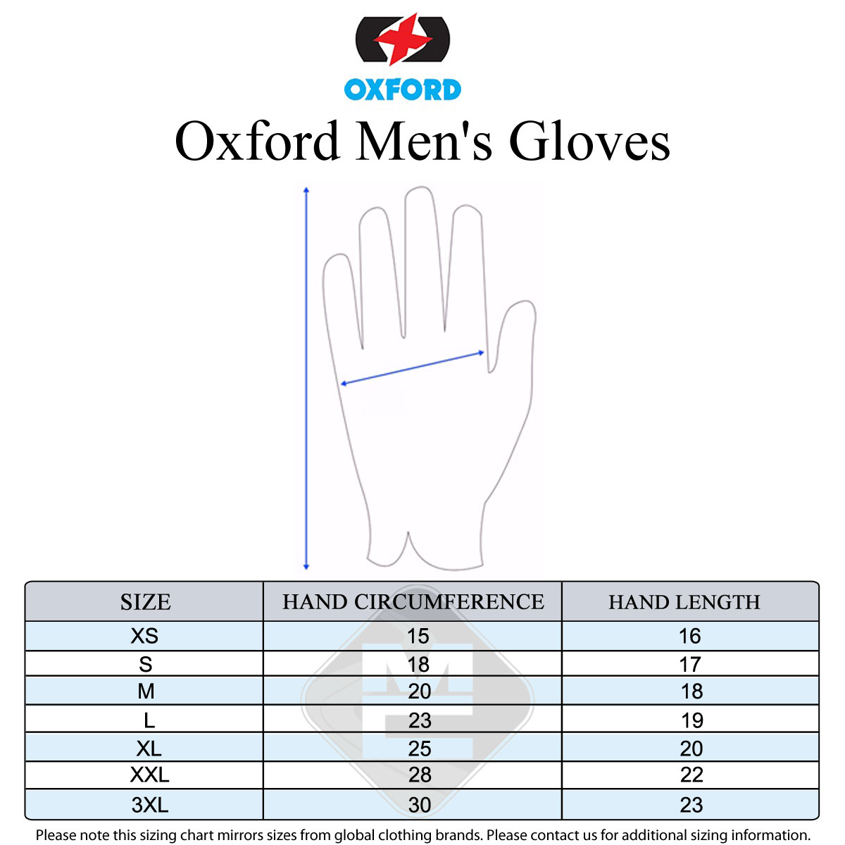 Oxford Men's Size Guide