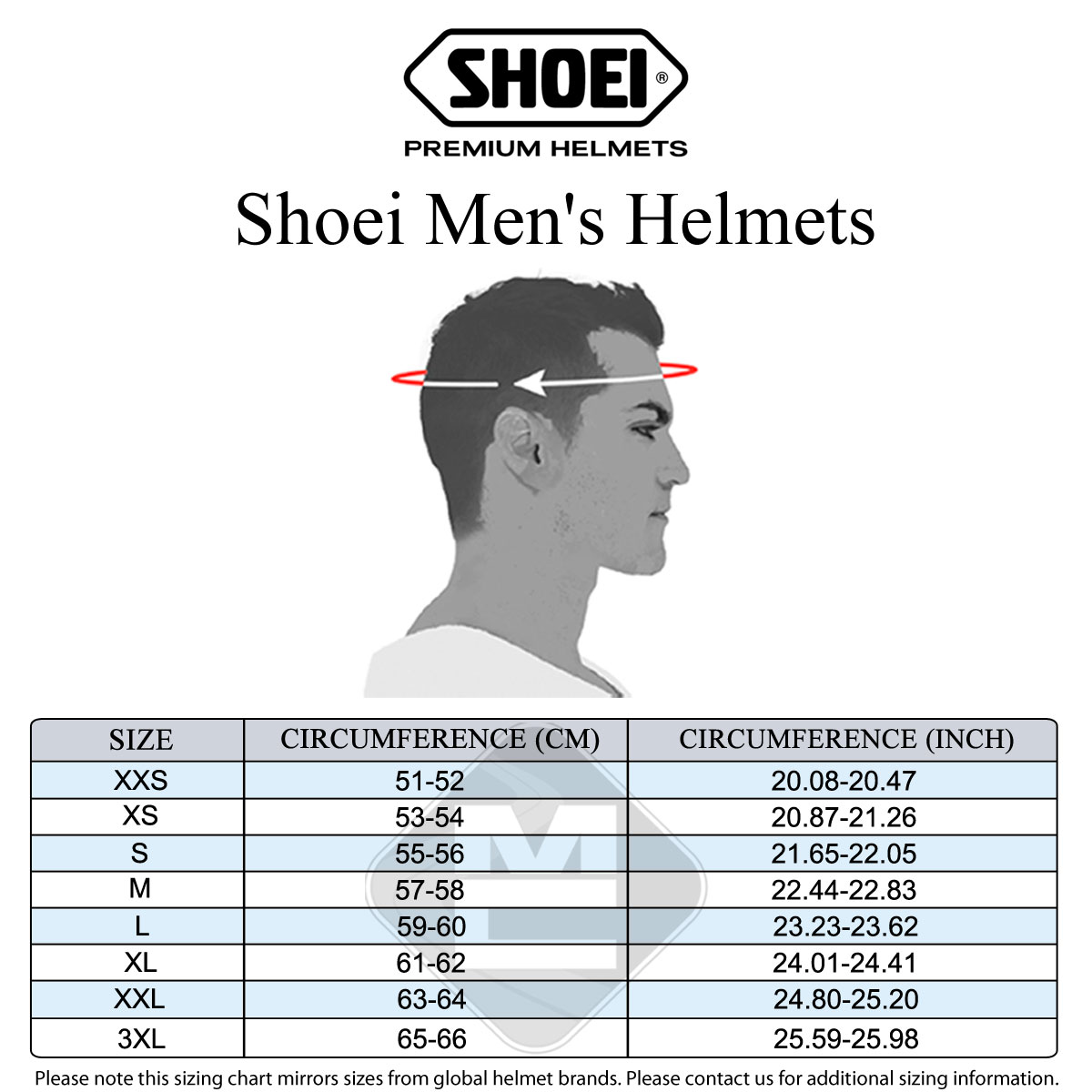Shoei Men's Size Guide