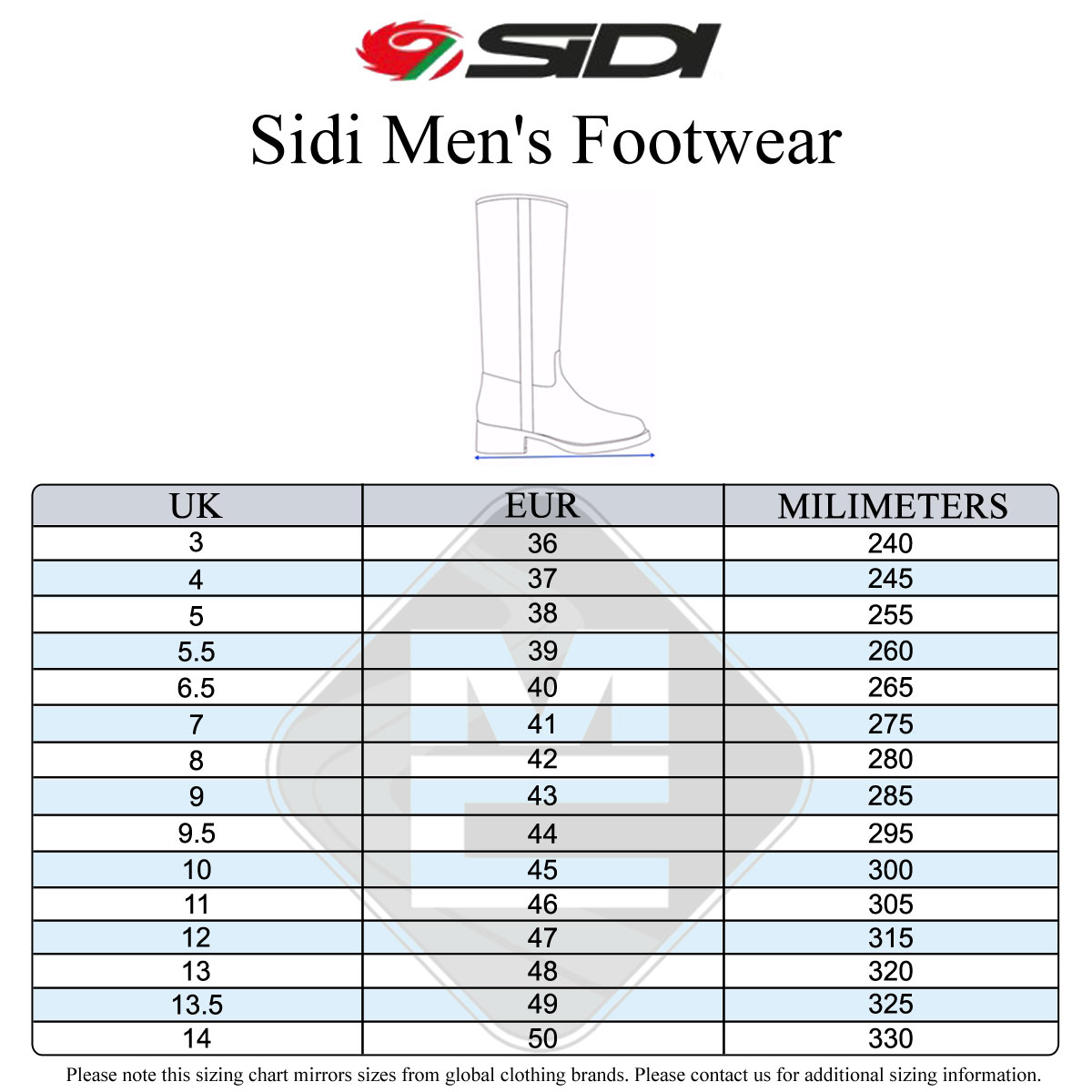 Sidi Men's Size Guide